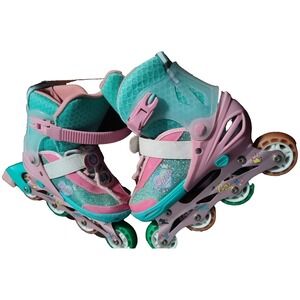 Glam By Rush Girl Pro Inline Skates Flying Wheel Pink/Green Adjustable Sizes 4-7